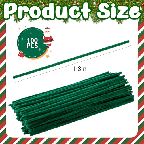 codree 100 Pcs Fuzzy Christmas Garland Ties, 11.8" Flexible Banister Decorative Twist Ties, Reusable Chenille Stems Holiday Knotted Garland Tie for Xmas Mantel Banister Stair Home Decor Craft Wrapping