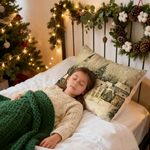 Lanpn Christmas Standard Pillowcase 20x26 Set of 2, House Forest