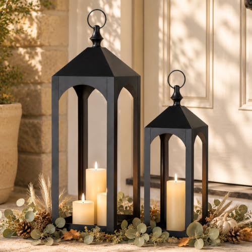 Large Outdoor Floor Lantern Set of 2 Without Glass - Fall Porch Decor