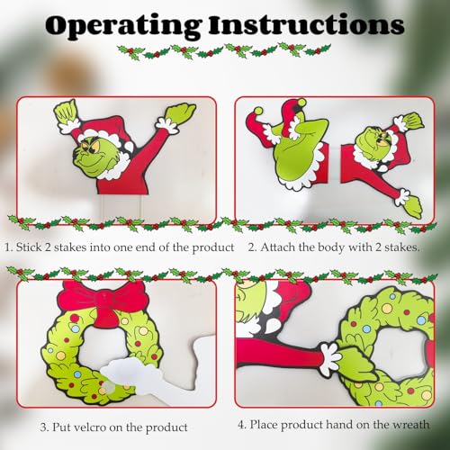 Outdoor Christmas Fence Signs with LED Lights - 6 Pcs Peeker Yard Garden Decor