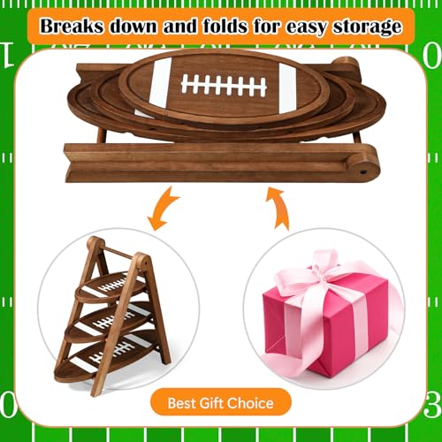 Marsui Football Serving Trays 3-Tier Wooden Platters for Game & Party, 17-11 inch