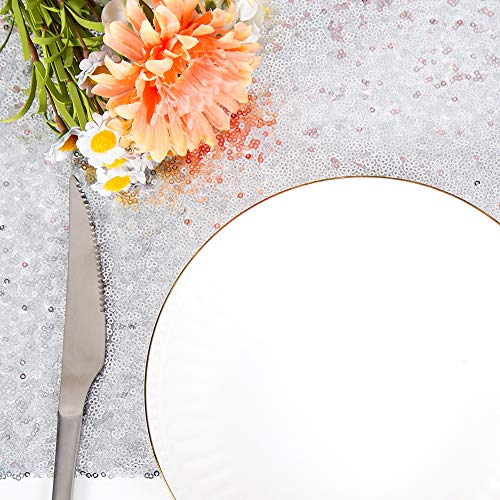 JYFLZQ Silver Sequin Table Runner 12" x 108" Party Decor, 1 Pack