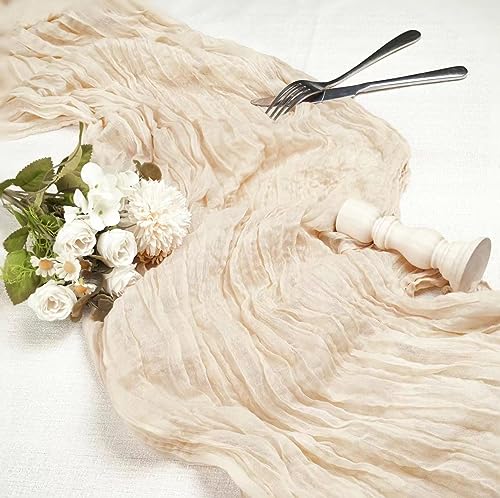 Beige 12-Pack 13ft Gauze Cheesecloth Table Runners for Wedding & Party Decor