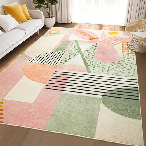 Tepook Pink 8x10 Feet Area Rug for Living Room & Bedroom - Soft Indoor Carpet