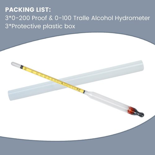Hydrometer Alcohol Meter, Hydrometer Alcohol 0-200 Proof and Tralle Hydrometer, Alcoholmeter for Liquor/Moonshine/Proofing Distilled, Alcohol Proof Tester for Beginners and Experts Alike(2 Pcs)