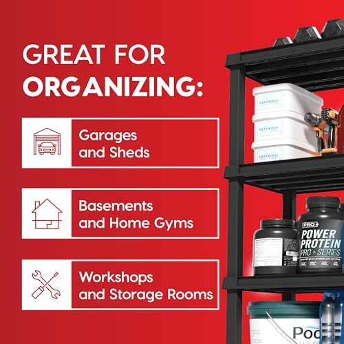 IRIS USA 4-Tier Heavy Duty Plastic Storage Shelf - 56"H x 36"W x 18"D Black