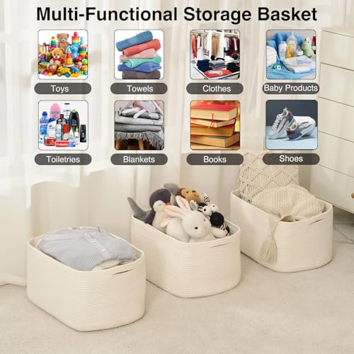 ICERZCZ Large Woven Cotton Rope Storage Baskets Off White 17x13x9.5 Inch 3 Pack