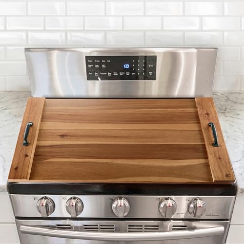 Warm Acacia Wood Noodle Board Stove Cover with Handles - Universal Fit