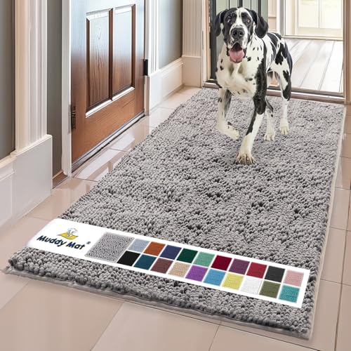 Muddy Mat Waterproof Indoor Door Mat 24x72 Grey Microfiber Absorbent Rug