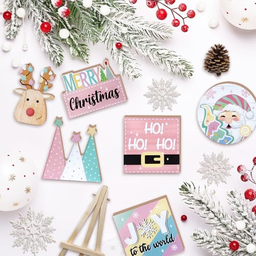 Merry Christmas Tiered Tray Decor, Pink Xmas Tree Santa Deer
