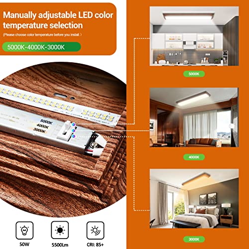 FaithSail 4FT LED Ceiling Light Fixture with Wooden Frame, Dimmable 3000K/4000K/5000K, 50W Flush Mount for Kitchen, Bedroom, Laundry