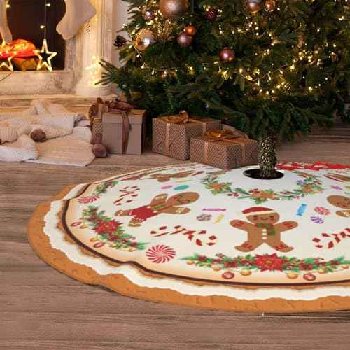 Gingerbread Man Christmas Tree 36 Inch Christmas Tree Skirt Carpet Mat Funny Party Soft Cover Mat Decor Supplies for Xmas Halloween Decorations Occasion Farmhouse