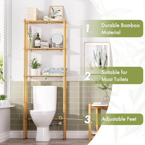 AmazerBath Natural Bamboo Over Toilet Storage Shelf 3-Tier Bathroom Organizer
