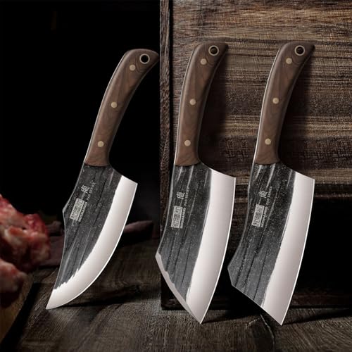 HOSHANHO 6-Inch Butcher Knife Set - Bone Cleaver & Viking Knife, 3-Piece