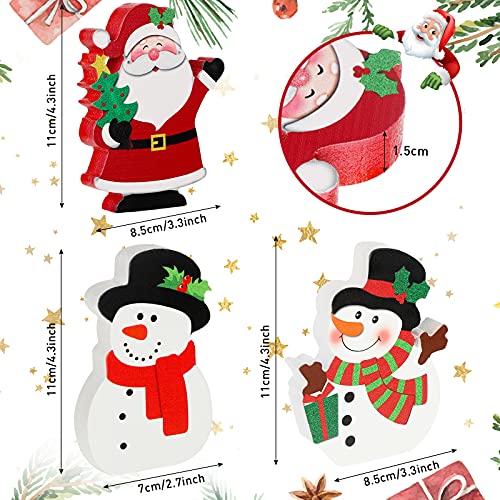 Yookeer 3 Pieces Christmas Table Centerpiece Decor for Tiered Tray Christmas Wooden Snowman Table Signs Santa Xmas Tabletop Centerpiece Decorations for Shelf Display Home Room Desk