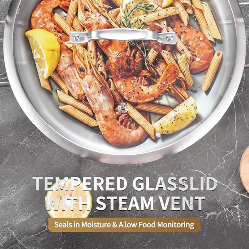 8-Quart Stainless Steel Sauté Pan with Lid - Tri-Ply Heavy Duty 13 Inch
