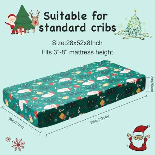 Christmas Crib Sheet for Baby Boys Girls 52 x 28 Inches Santa Claus Fitted Crib Sheets for Standard Crib and Toddler Mattress,Baby Sheet Newborn Bedding Nursery Mattress Cover Soft Green Fitted Sheet