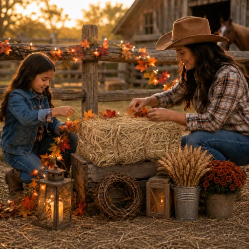 PJT Medium Natural Straw Hay Bale 16x8x6 in Fall Halloween Decor, Authentic Harvest Look
