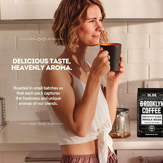 Olde Brooklyn Coffee Whole Bean Breakfast Blend 80oz - Light Medium Roast, Fresh NYC Roasted