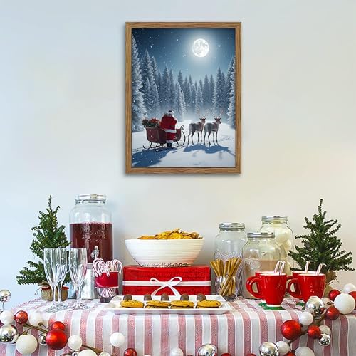 Night Sky Christmas Santa Wall Art 16x24in Canvas Print with Frame - Holiday Decor