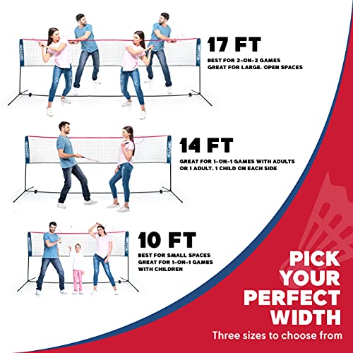 17ft Blue Portable Badminton and Pickleball Net - Adjustable Multi-Sport Net with Foldable Poles