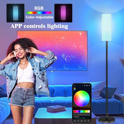 White LED Floor Lamp with APP Control RGB Colors Dimmable Standing Lamp for Living Room Bedroom
