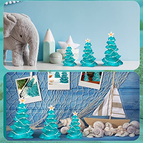 Blue Resin Miniature Christmas Trees Set - Ocean Beach Holiday Decor