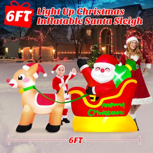MICOCAH 6FT Santa and Reindeer Inflatable Christmas Yard Decoration with LED Lights
