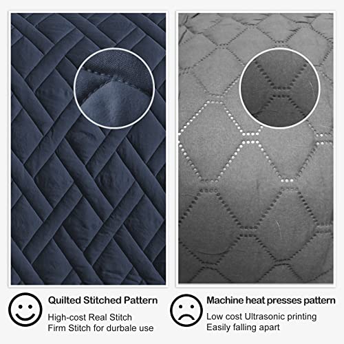 Dark Navy Blue King Quilt Set with Pillow Shams - Geometric Diamond Pattern, Ultra Soft All-Season Bedspread, 3 Pieces