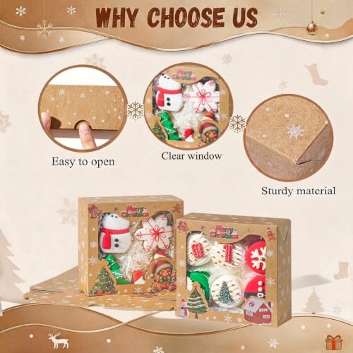 24 Pack Brown Christmas Cookie Gift Boxes with Holiday Prints, 6x6x2.5" - JCXGRVC