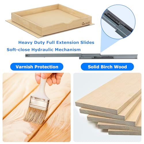 WelFurGeer 20''W x 21''D Natural Birch Wood Soft Close Pull Out Cabinet Drawer with Heavy Duty Slides