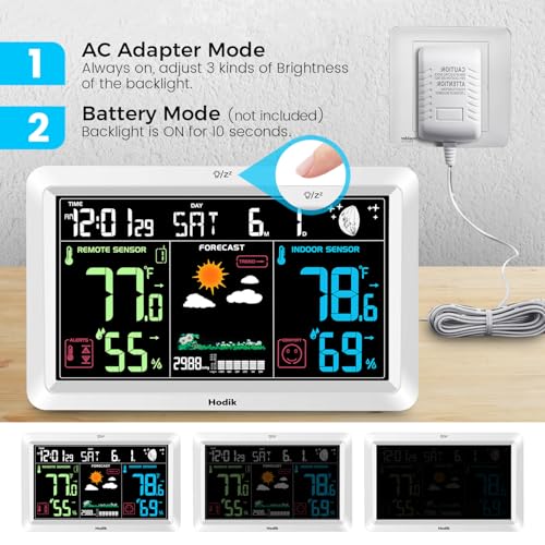 HODIK White Wireless Indoor Outdoor Weather Station with Atomic Clock & Color Display