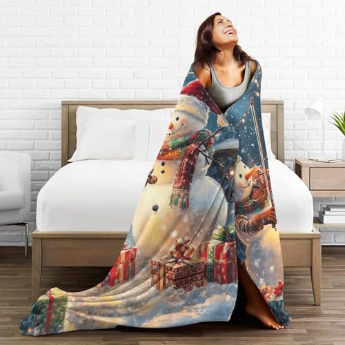 Snowman Blanket Christmas Throw Blanket Soft Cozy Warm Fuzzy Fleece Lightweight Plush Merch Snowman Decor Gifts for Lover Man Woman Boy Girl Couch Bedding Sofa 50"X40"