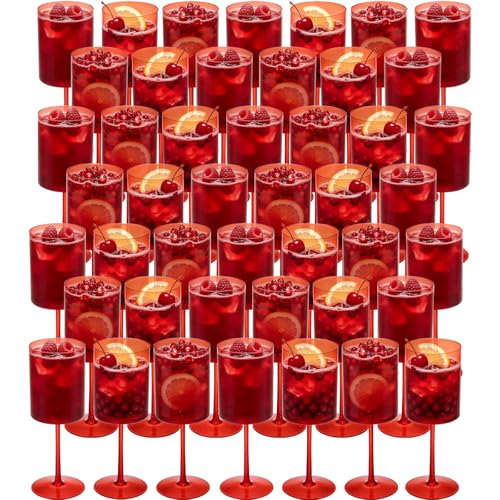 JLYLOL 48 Pcs Red Plastic Champagne Flutes 10 OZ Large Glasses