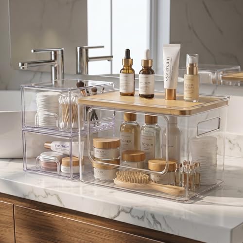 Hudgan Under Sink Organizer 3 in 1, Stackable Acrylic Bathroom
