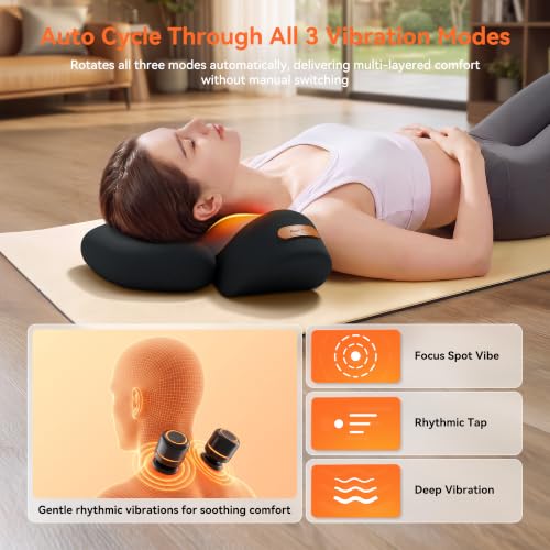 Black 3-in-1 Cordless Neck Massager Pillow with Heat Vibration & Traction