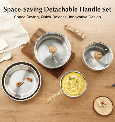 11-Piece Stainless Steel Cookware Set with Detachable Handles – Induction Compatible