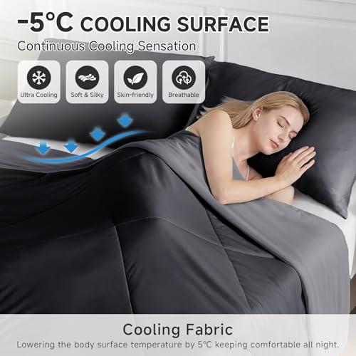 HOMFINE Cooling Comforter for Hot Sleepers Queen, Black 90"x90"