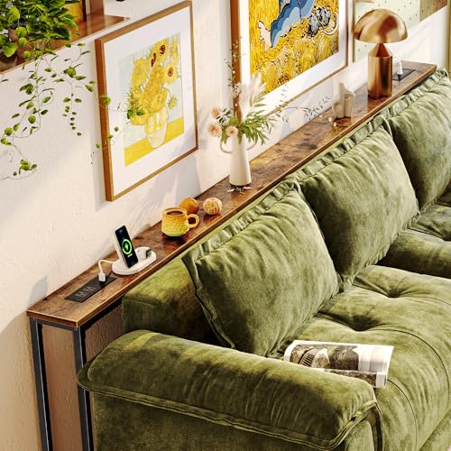 102.4 Inch Behind Couch Console Table with Outlets - Rustic Brown, Variation of Rustic Brown / 102.3 "W"