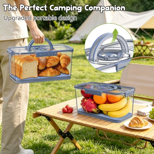 Honbuty Grey 2PCS Bread Storage Boxes with Lid, Handle & Date Dial – Kitchen Food Organizer