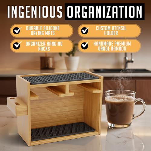 Coffee Organizer Stand for AeroPress - Black Bamboo Coffee Station Accessory