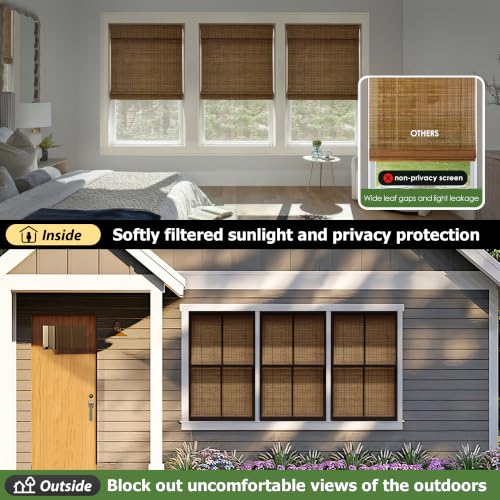 Privacy Cordless Bamboo Roman Shades - Highfield Teak, 47x64 Inches
