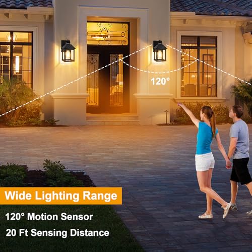 Black Solar Sconce Lights Outdoor Wall Mount - 2 Pack, 600 Lumens, IP65 Waterproof