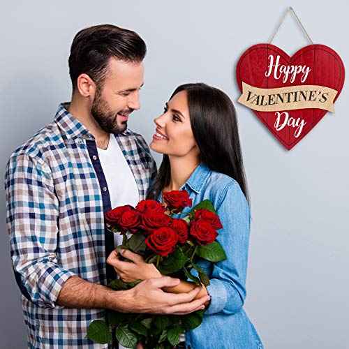 Jetec Happy Valentine's Day Sign Red Heart Wooden Sign Valentine Heart Wall Hanging decor for Table Window Door Wall Decor