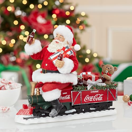 Kurt Adler 13-inch Coca-Cola Santa Train with LED Garland Battery-Operated Christmas Decor