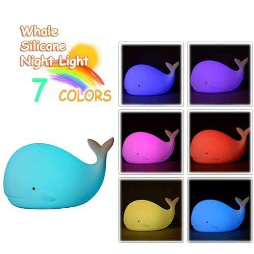 TriPro Whale Silicone Nursery Night Light Beach Room Decor Desk Lamp Toys,Bedroom Decorations Gifts for Toddlers,Girls And Boys ,Baby,Kids,Teens''