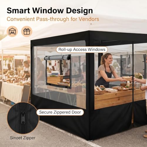 Breathable Food Tent Sidewalls for 10x10 ft Canopy - Mesh & Zipper Doors, Dust & Insect Blocking