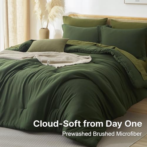 Dark Green Queen Comforter Set - 7-Piece Bed in a Bag with Sheets & Shams