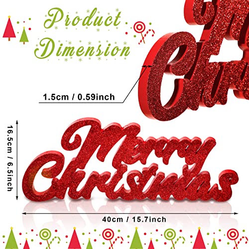 Kathfly Red Glitter Merry Christmas Wood Block Sign Standing Decor