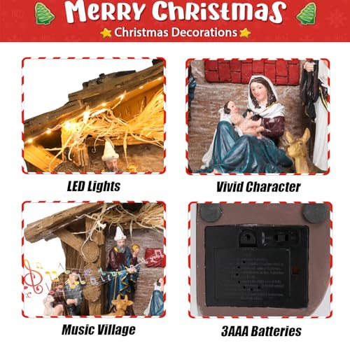 Chonsun 10.2 Inch Nativity Scene Indoor Christmas Village Manger Nativity Set